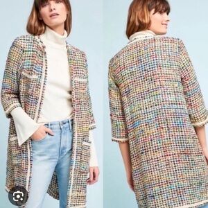 Anthropologie ett:twa Berwyn Colorful Tweed Coat Rainbow - Small